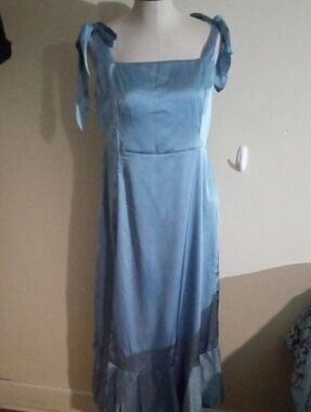 Blue Tie-Shoulder Smooth and Sleek Maxi Dress